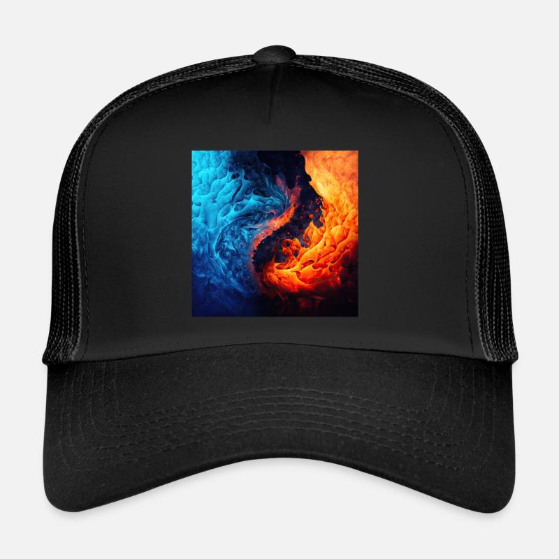 Water And Flame Pattern - Trucker Cap - black/black