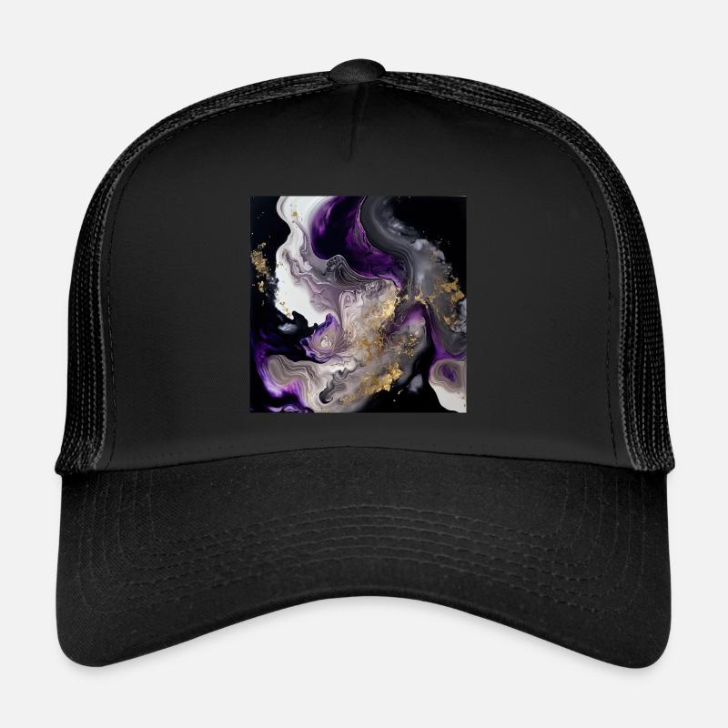 Purple And Gold Paint Swirl Pattern Trucker Cap