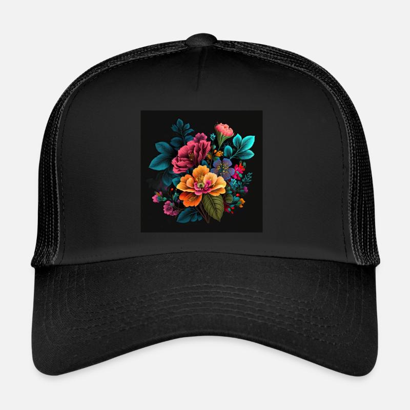 Botanicals Flower Pattern - Trucker Cap - black/black