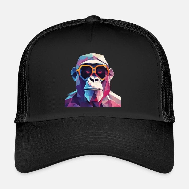 Singe cool en robe ridée - Casquette trucker  - noir/noir