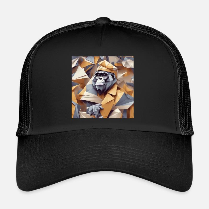 Singe cool en robe ridée - Casquette trucker  - noir/noir