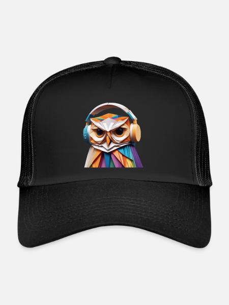 Cool owl with headphones - Trucker Cap - black/black - Front