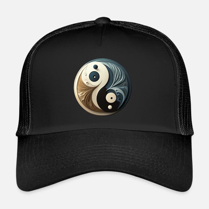 Abstraktes Yin Yang - Chinesisches Symbol - Gleichgewicht - Trucker Cap - Schwarz/Schwarz