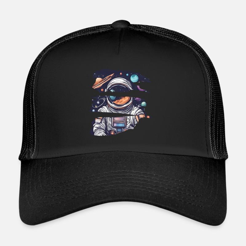 Futuristische Astronauten-Weltraumszene - Trucker Cap - Schwarz/Schwarz