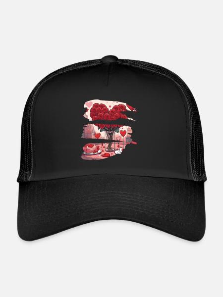 Romantic Dinner Red Love Hearts - Trucker Cap - black/black - Front