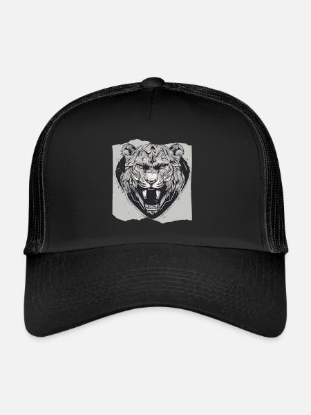 Roaring Majesty Lion Face Showing Teeth - Trucker Cap - black/black - Front