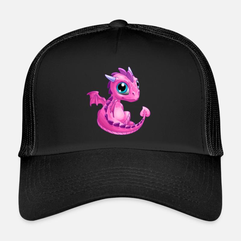 Bébé Dragon Rose | Mignon bébé dragon rose - Casquette trucker  - noir/noir