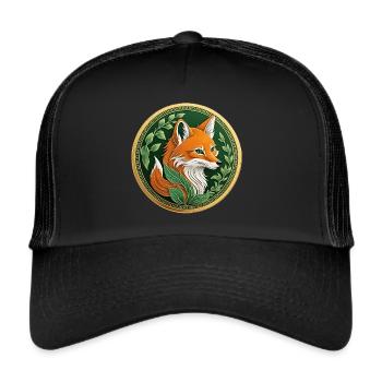 Ausgefallene Münze ein grüner Fuchs mit Orange - Trucker Cap - Schwarz/Schwarz - Vorne