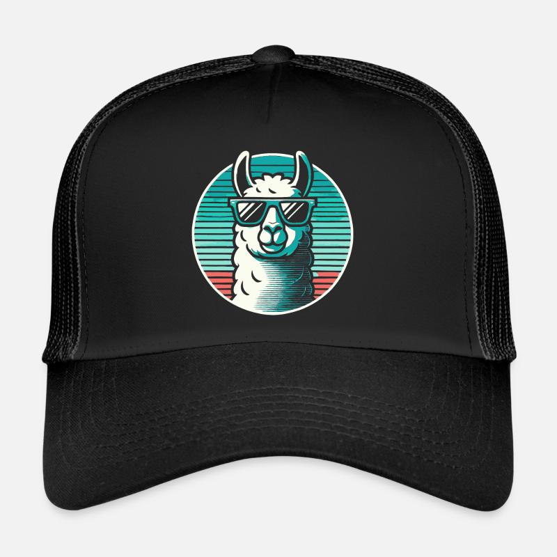 Lama Alpaga en bleu avec lunettes de soleil Bande dessinée Casquette trucker 