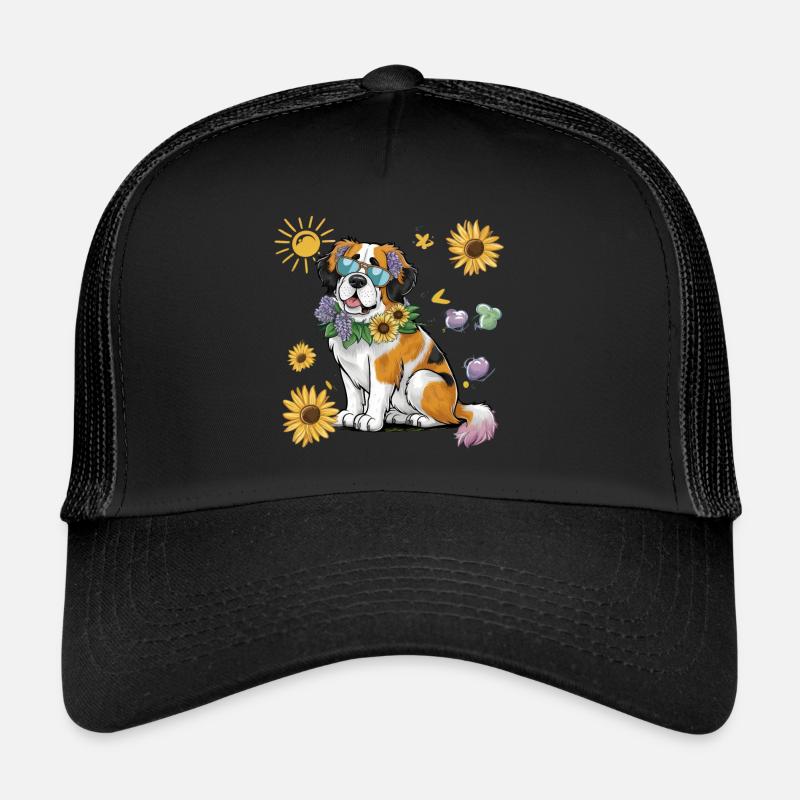 St. Bernard with sunflowers Trucker Cap