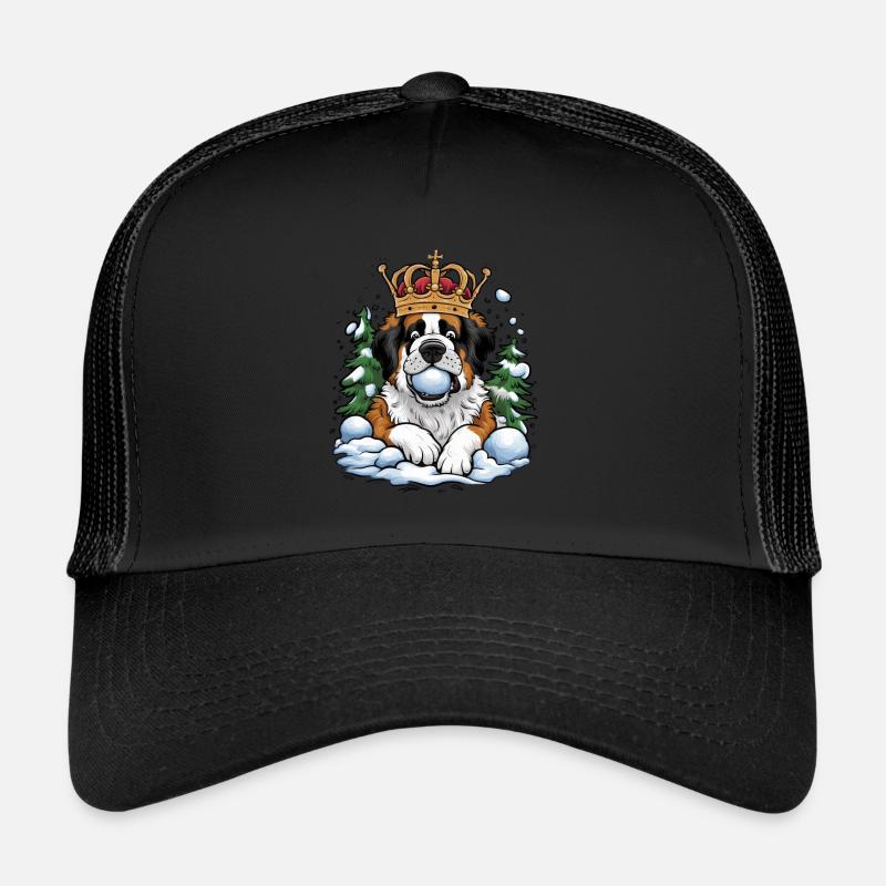 Cartoon Saint Bernard with crown in the snow Trucker Cap