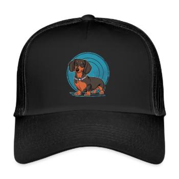 Cooler Cartoon Dackel - Trucker Cap - Schwarz/Schwarz - Vorne