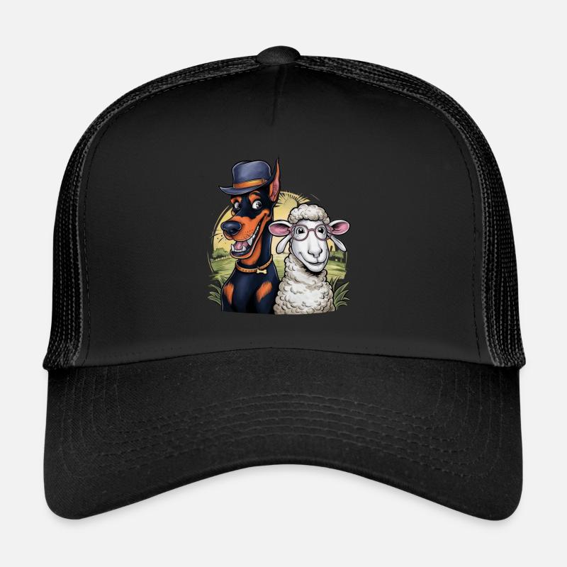 Cooler Doberman mit Schaf Trucker Cap