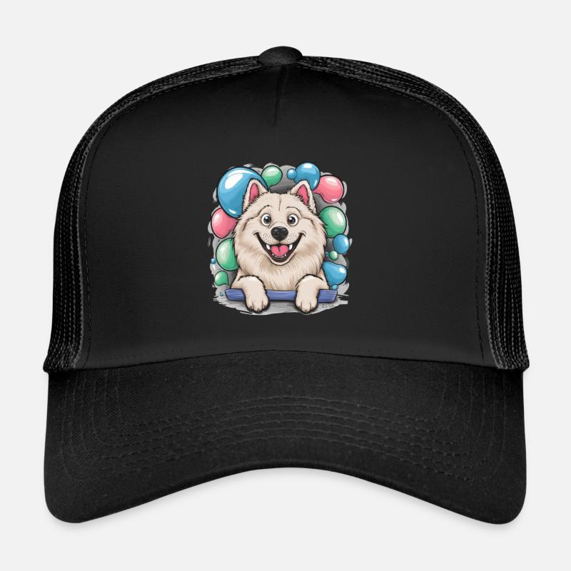 Chien Samoyède avec des bulles de savon Casquette trucker 
