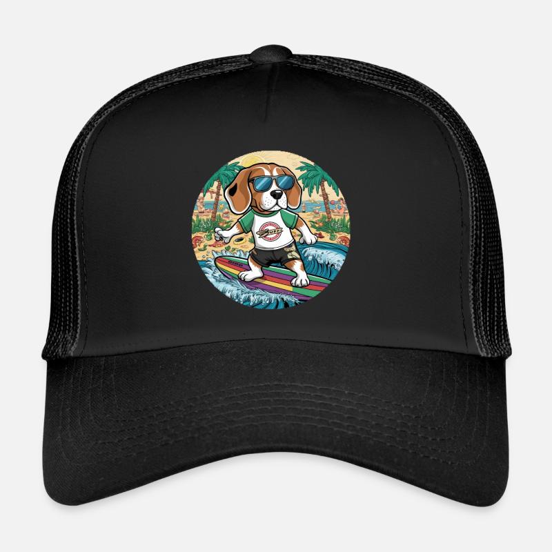 Un beagle cool adore le surf - Casquette trucker  - noir/noir