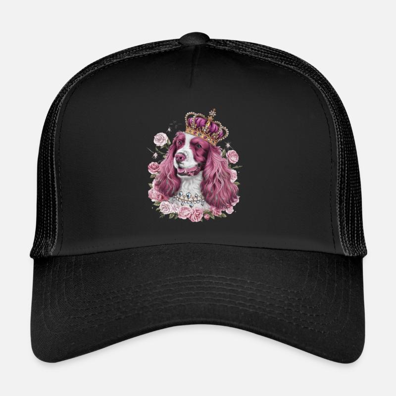 Cocker Spaniel with Crown and Roses Trucker Cap