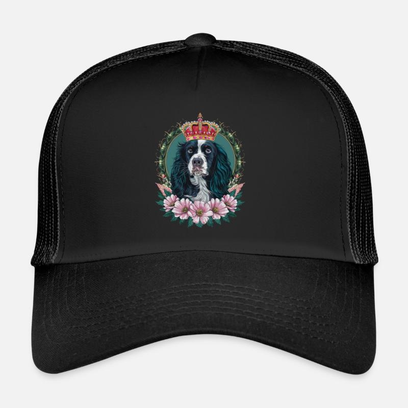 Cocker Spaniel avec fleurs et couronne Casquette trucker 