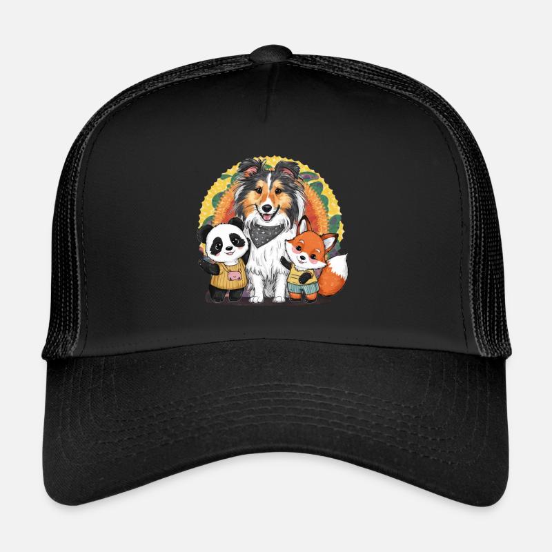 Sheltie (chien de berger Shetland), panda et renard Casquette trucker 