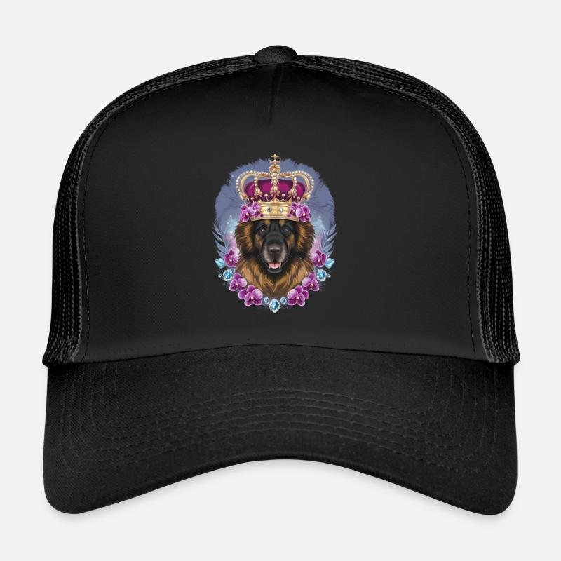 Süßer Leonberger Hund mit Krone und Orchideen Trucker Cap