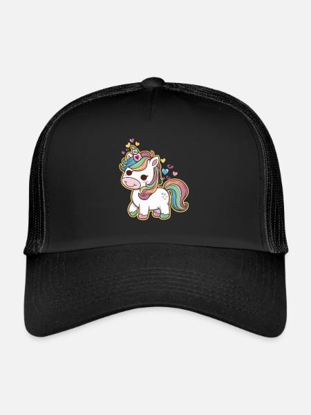 Licorne Kawaii mignonne avec des cœurs - Casquette trucker  - noir/noir - Devant