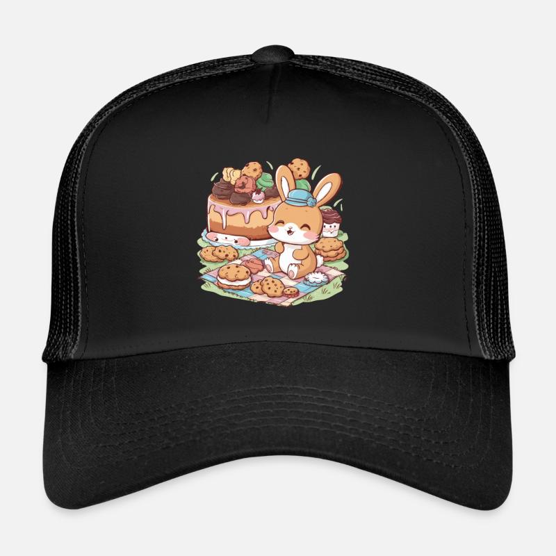 Dessin animé lapin kawaii avec des biscuits et un gâteau Casquette trucker 