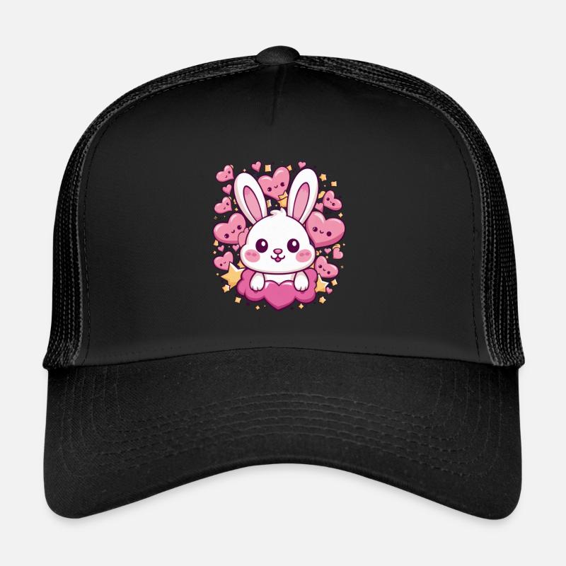 Mignon lapin kawaii avec des cœurs et des étoiles Casquette trucker 