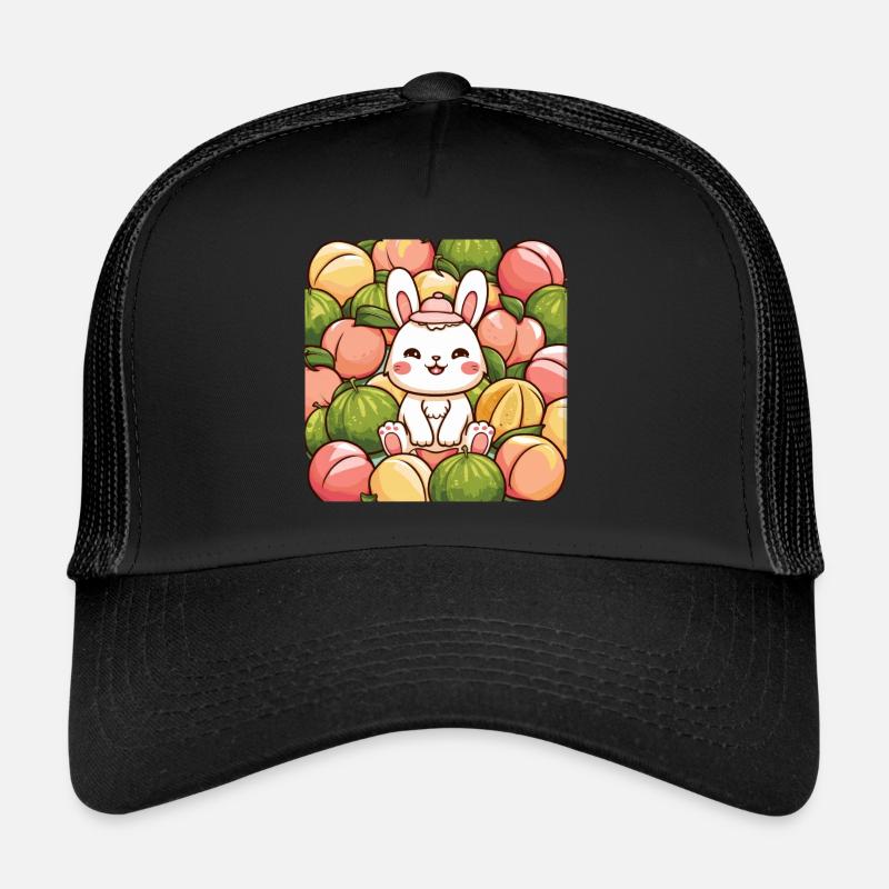 Kawaii Hase mit Pfirsichen und Melonen Trucker Cap