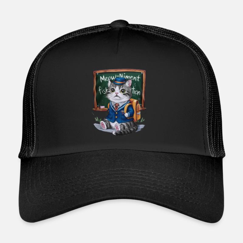 Kawaii Katze trägt tradionelle Schuluniform - Trucker Cap - Schwarz/Schwarz