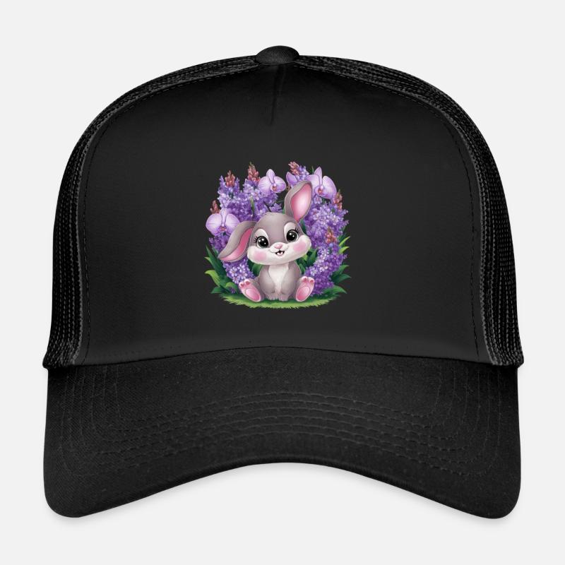 Kawaii Bunny with Orchids and Lilac Trucker Cap