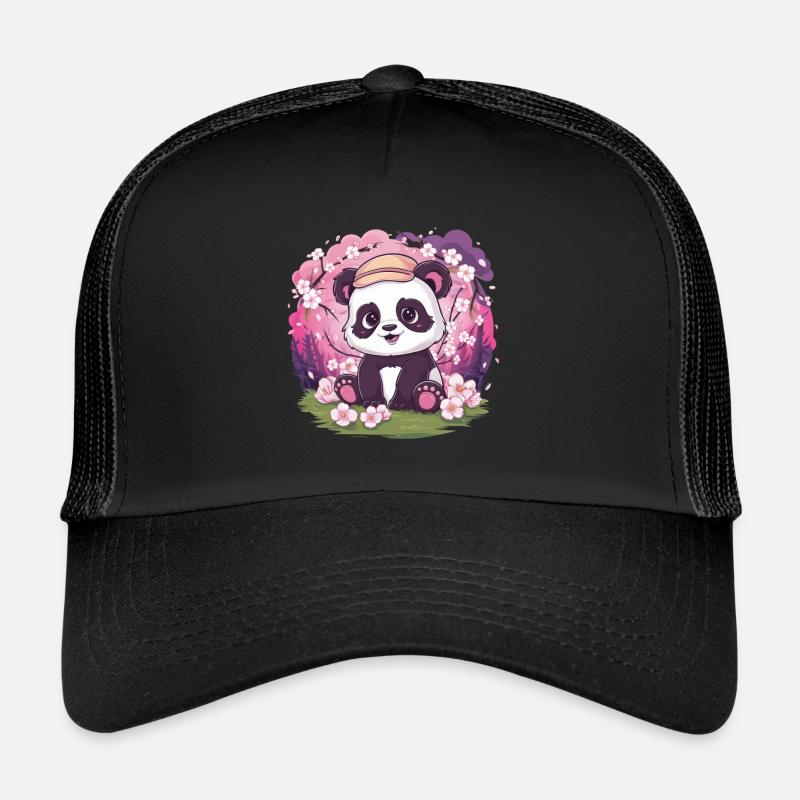 Panda kawaii avec fleurs de cerisier Casquette trucker 