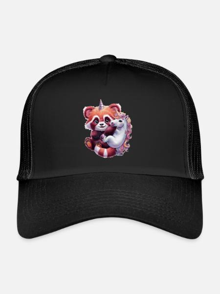 Mignon panda kawaii rouge au look de dessin animé - Casquette trucker  - noir/noir - Devant