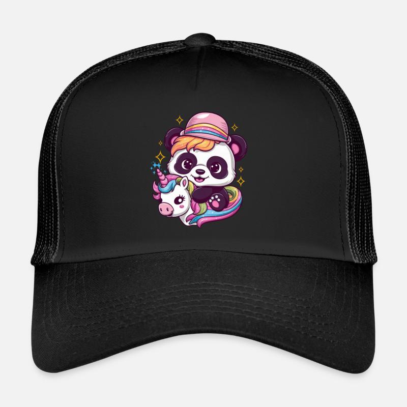 Süßer Kawaii Panda mit Einhorn Trucker Cap