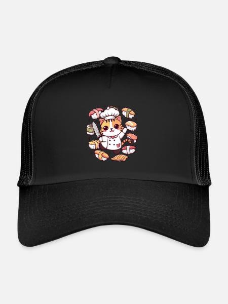 Mignon chat kawaii aime les sushis - Casquette trucker  - noir/noir - Devant