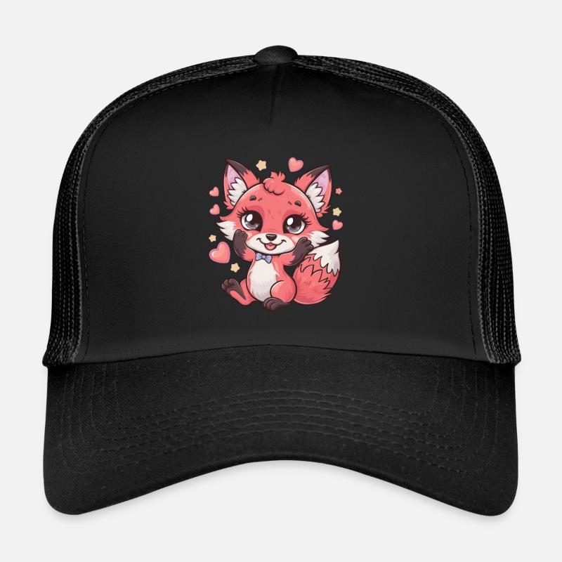 Kawaii Fox with Hearts and Stars Trucker Cap