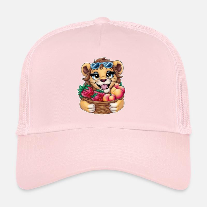 Kawaii Löwe mit Erdbeeren und Pfirsichen Trucker Cap