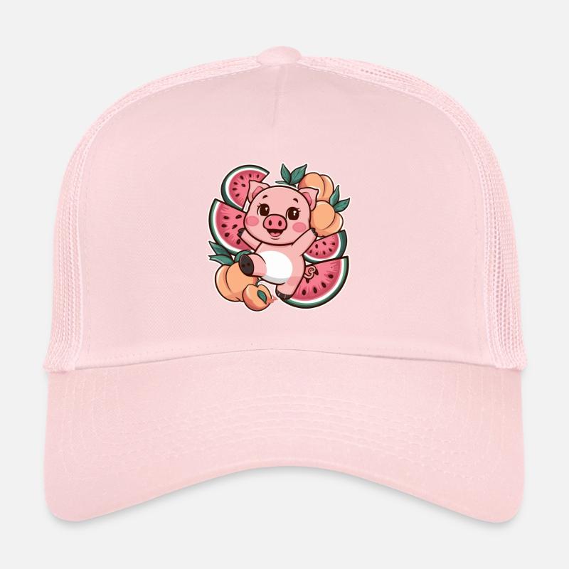 Cochon Kawaii aux pêches et pastèque Casquette trucker 