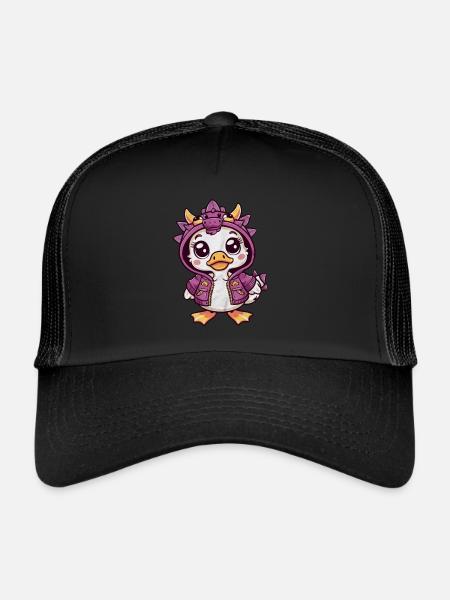 Mignon canard kawaii avec tenue de dragon - Casquette trucker  - noir/noir - Devant