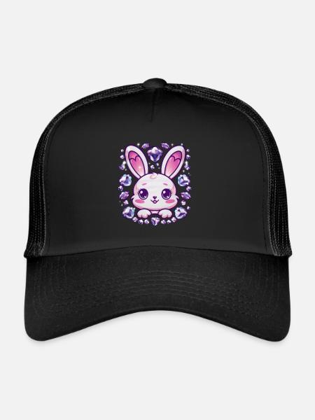 Lapin Kawaii dans le style dessin animé - Casquette trucker  - noir/noir - Devant