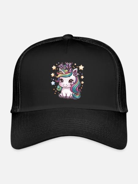 Kawaii Unicorn with Butterflies - Trucker Cap - black/black - Front