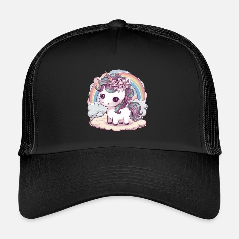 Licorne kawaii avec des lys dans les cheveux Casquette trucker 