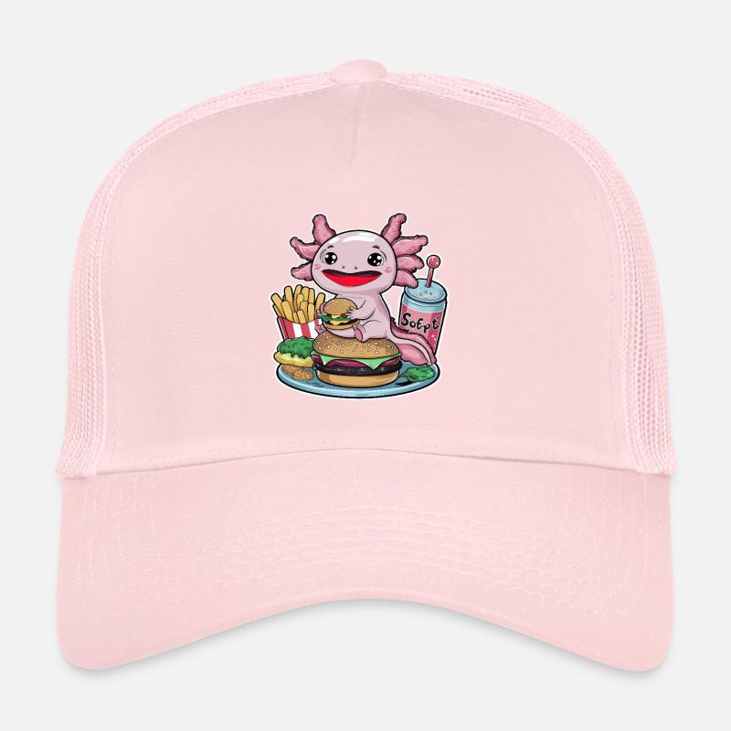 Kawaii Axolotl mit Fast Food Trucker Cap