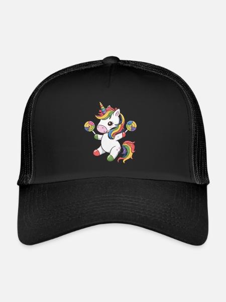 Kawaii Unicorn with Candy - Trucker Cap - black/black - Front