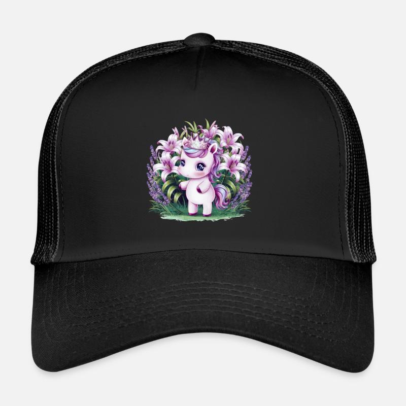Kawaii Einhorn mit Lavendel und Lillien Trucker Cap