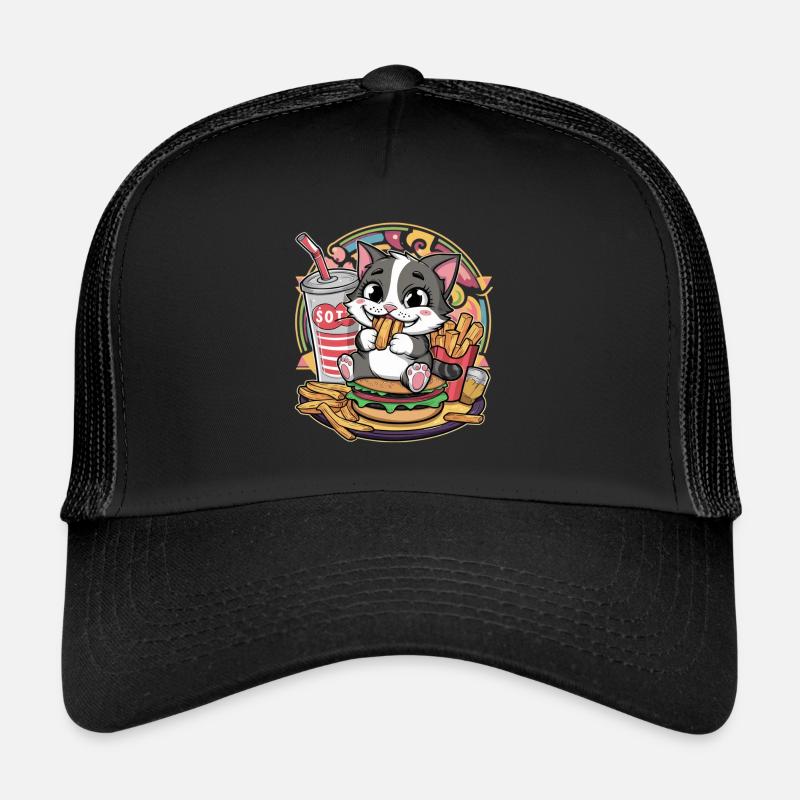 Le chat kawaii adore la restauration rapide Casquette trucker 