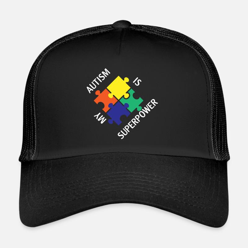 Autism is my Superpower - Puzzle - Spruch - Trucker Cap - Schwarz/Schwarz