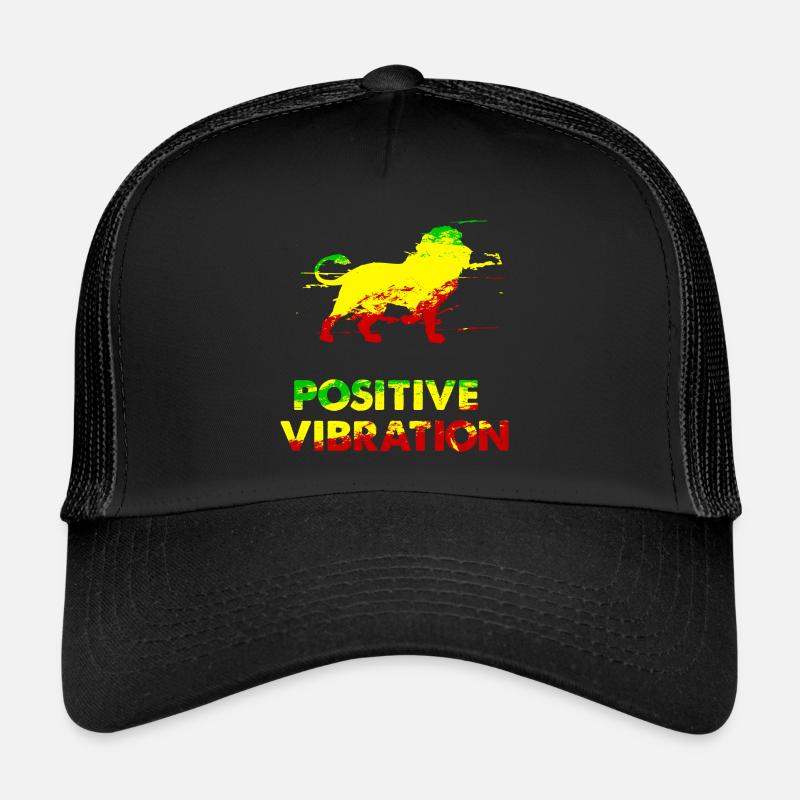Lion Positive vibration Rasta raggae - Casquette trucker  - noir/noir