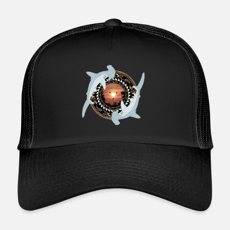Hammerhai Hawaiianisch - Trucker Cap - Schwarz/Schwarz