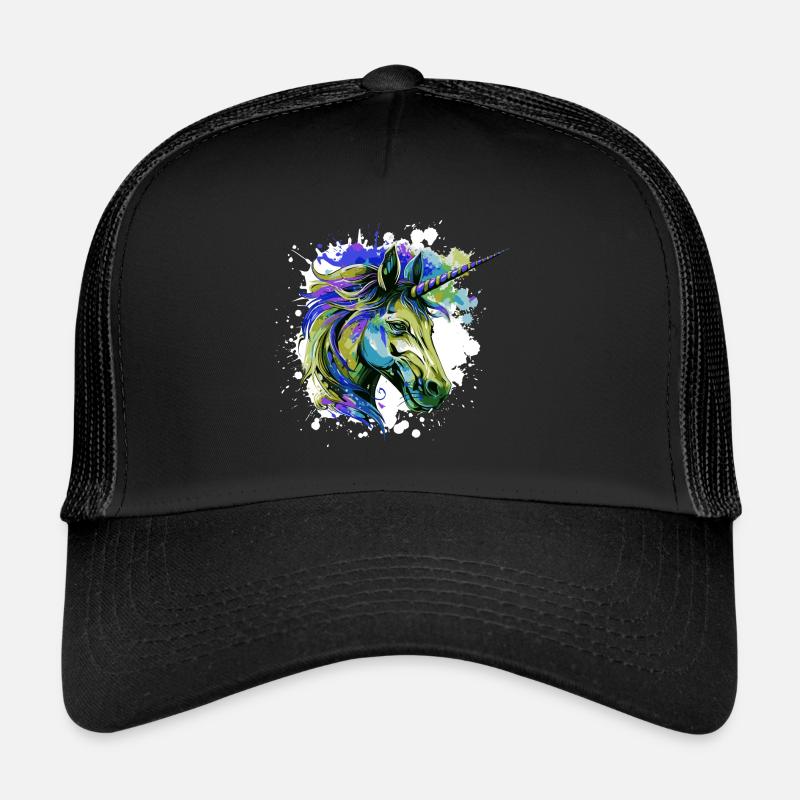 Unicorn Head Portrait Colorful - Trucker Cap - black/black