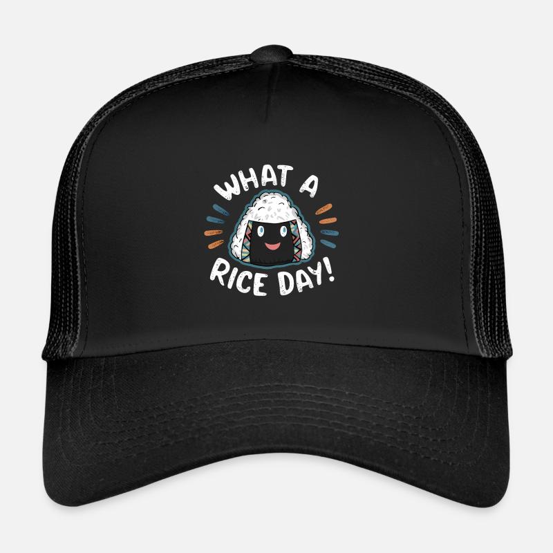 Lächelnder Onigiri - Trucker Cap - Schwarz/Schwarz