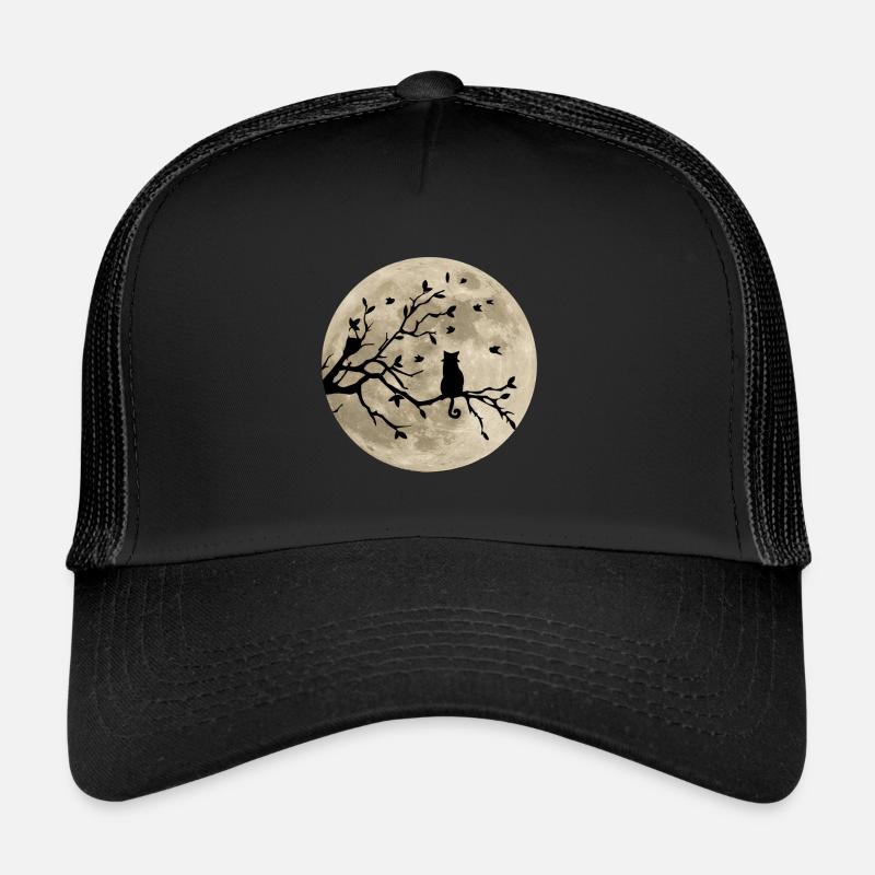 Cat on branch in the moonlight - Trucker Cap - black/black